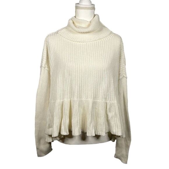 Free People Layer Cake Ivory Cream Funnel Neck Swing Cotton Blend Sweater M L XL - Picture 5 of 13